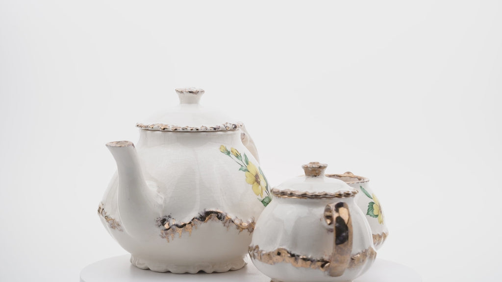 Porcelain Tea Set by Belle Monez – 1963 Scalloped Floral Trio
