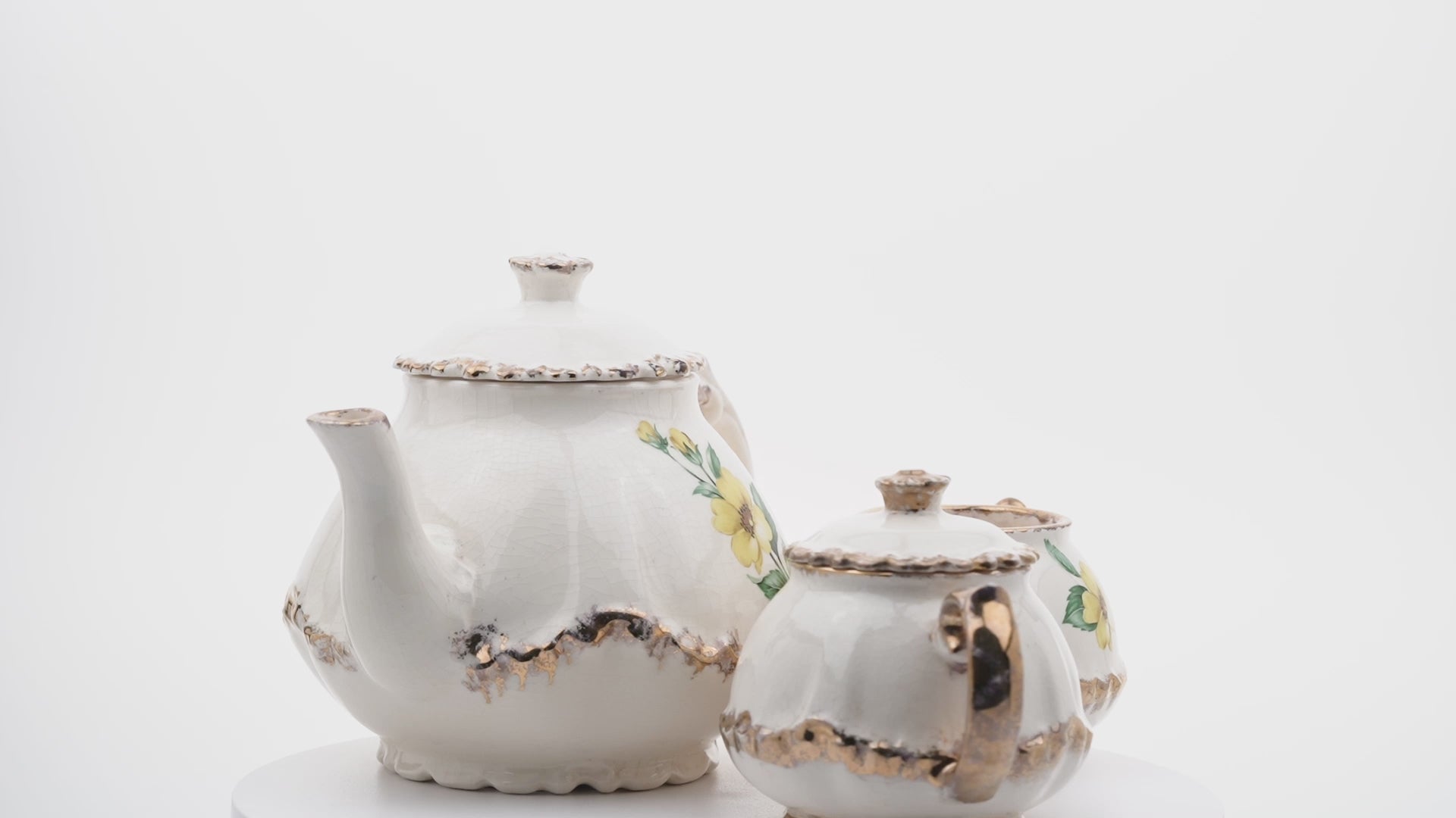 Porcelain Tea Set by Belle Monez – 1963 Scalloped Floral Trio
