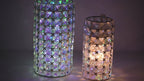 Valarie Parr Hill Crystal Cylinder Candle Holders - Iridescent Gold / Silver Lattice