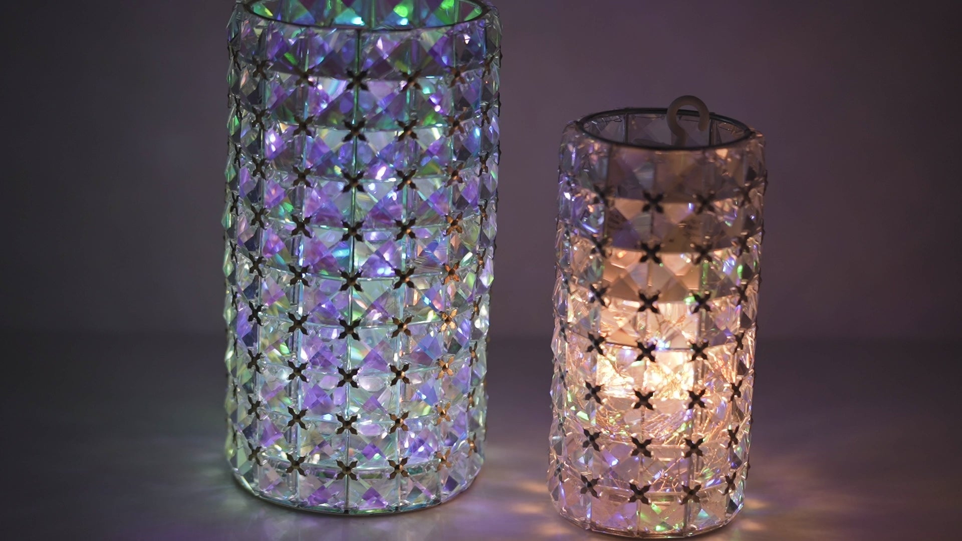 Valarie Parr Hill Crystal Cylinder Candle Holders - Iridescent Gold / Silver Lattice