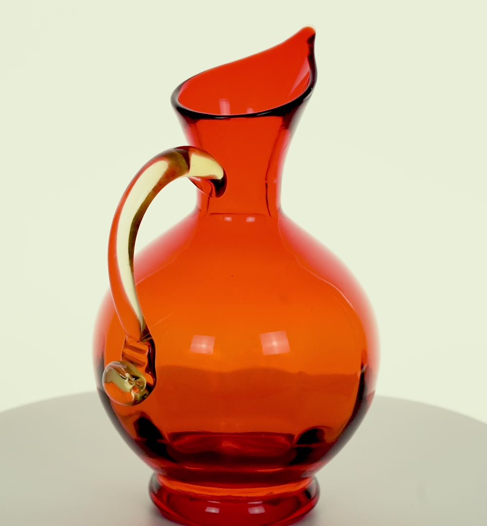Rainbow Glass Amberina Pitcher – Red‑to‑Orange Hand‑Blown Art Glass