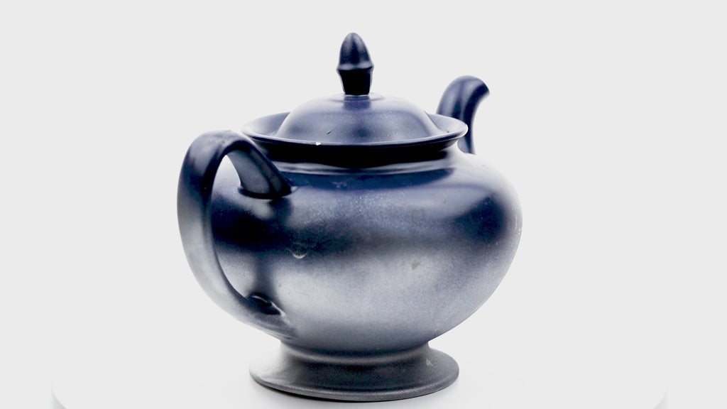 Homer Laughlin Eggshell Nautilus Teapot – Custom Blue and Silver Finish