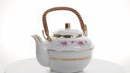 Japanese Nasco Fine China Rose Pattern Teapot with Rattan Handle