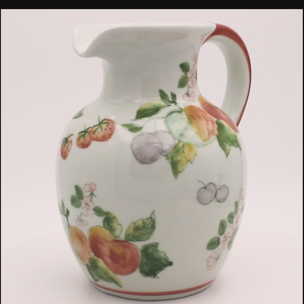Hand‑Painted Ceramic Fruit & Floral Pitcher