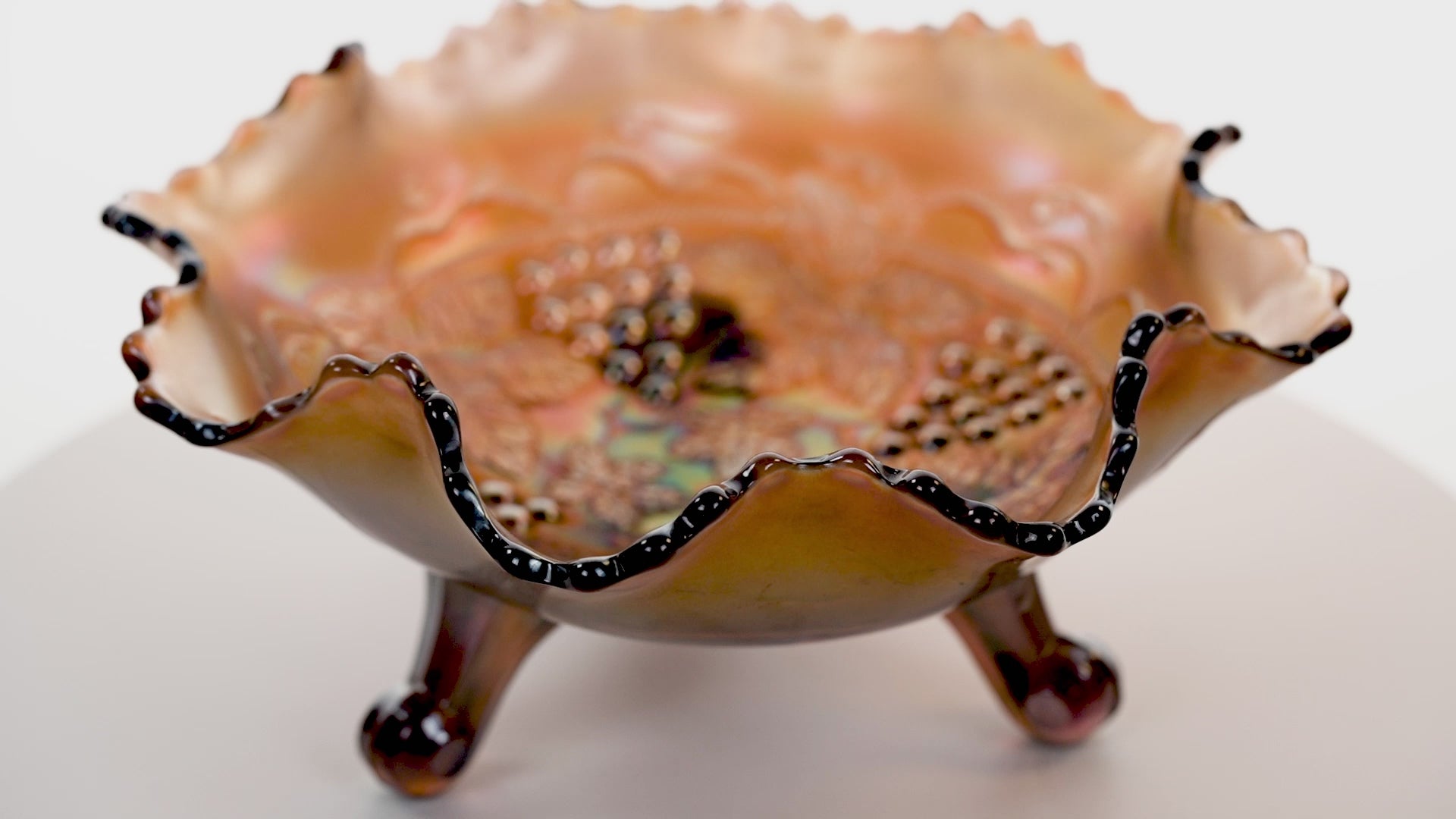 Fenton Amethyst Grape and Cable Ruffled Footed Bowl – Carnival Glass