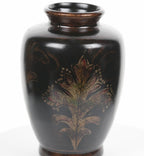 Black Ceramic Vase with Multicolor Glossy Leaf Pattern