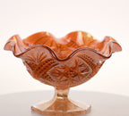 Imperial Marigold Open Rose Ruffled Bowl – Carnival Glass Pedestal