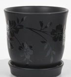 New England Pottery Black Clay Planter – Matte Floral Rose Pot