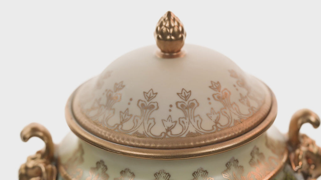 Lenwile Ardalt Porcelain Lidded Urn - Rococo Pastoral & Gilt Handles