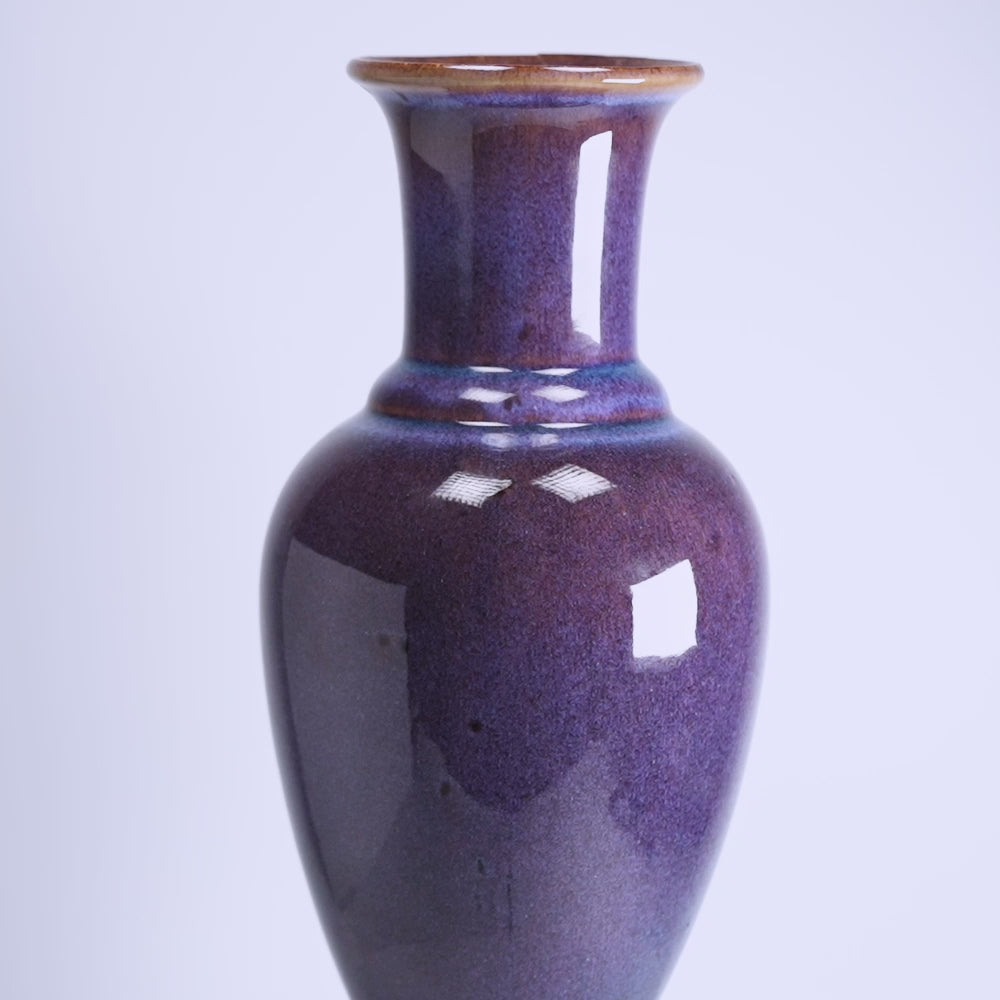 Purple Flambé Glazed Vase – Baluster Silhouette Ceramic Accent