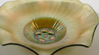 Northwood Green Opalescent Stippled Rays Ruffled Bowl – Carnival Glass