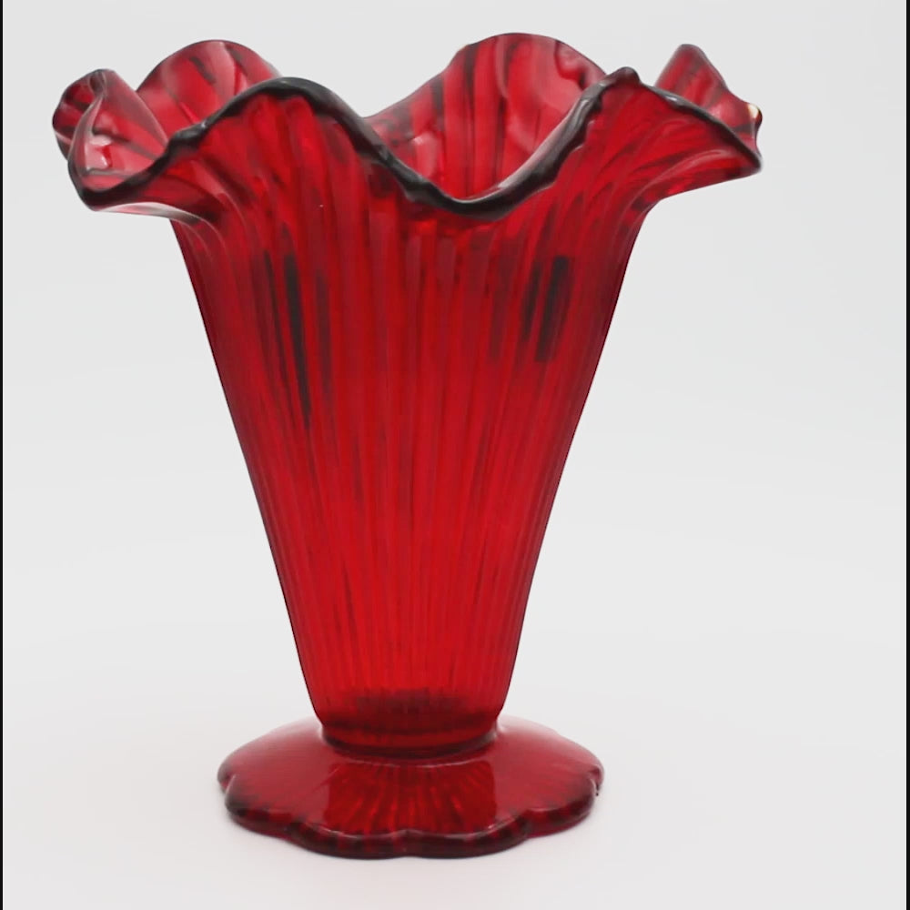 Fenton Ruby Red Amberina Sheffield Flared Ribbed Glass Vase