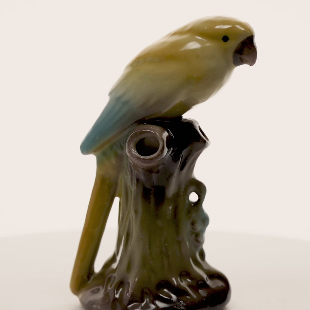 Ceramic Czech Parrot Figurine Bud Vase – Yellow Perched Accent