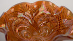 Imperial Marigold Open Rose Ruffled Bowl – Carnival Glass Pedestal