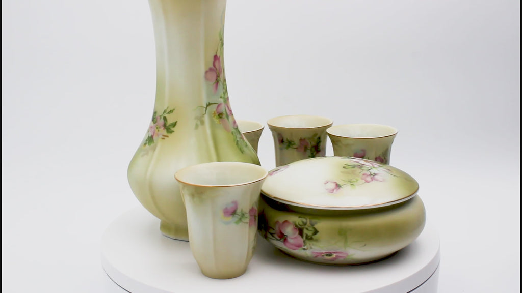 Hand‑Painted Nippon Porcelain Chocolate Pot with Dogwood Motif and Gold Accents
