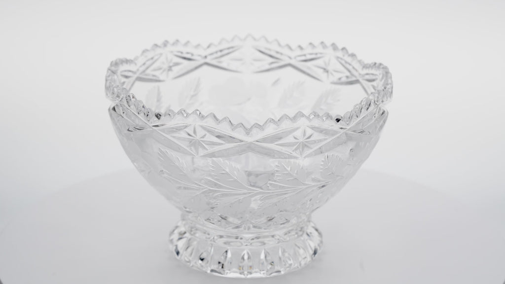 Lead Crystal Footed Bowl – Etched Floral Accent