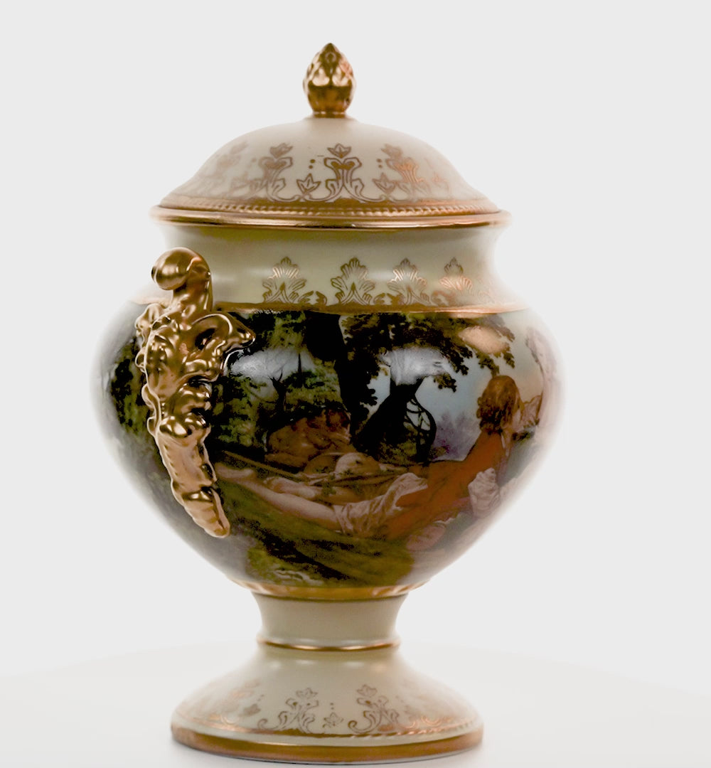 Lenwile Ardalt Porcelain Lidded Urn - Rococo Pastoral & Gilt Handles