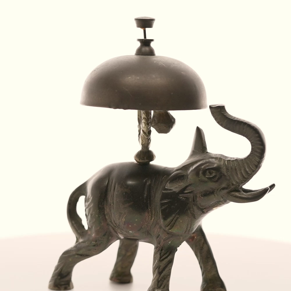 Solid Brass Elephant Service Bell – Mid‑Century Figural Desk Accent