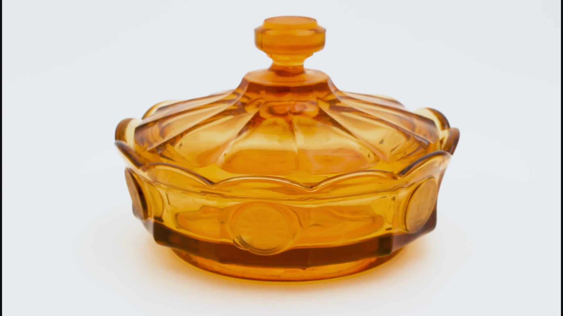 Fostoria Amber American Coin Glass Candy Dish with Lid 6"