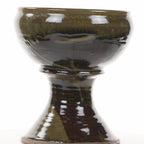 Stoneware Pedestal Bowl - Brown Drip Glaze