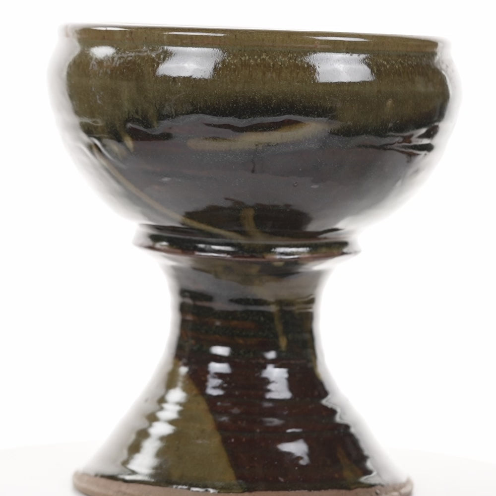 Handcrafted Stoneware Pedestal Bowl – Mid‑Century Glazed Accent