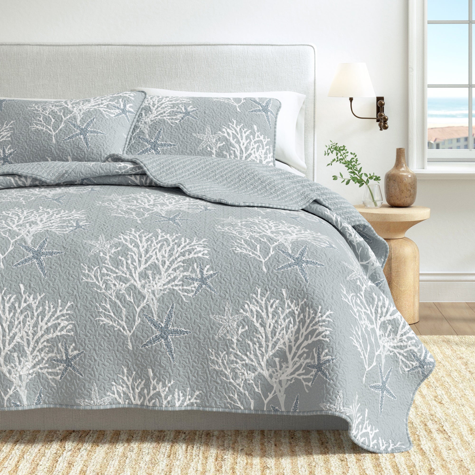 Fenwick Collection Quilt Set - Reversible Coral Microfiber Quilt