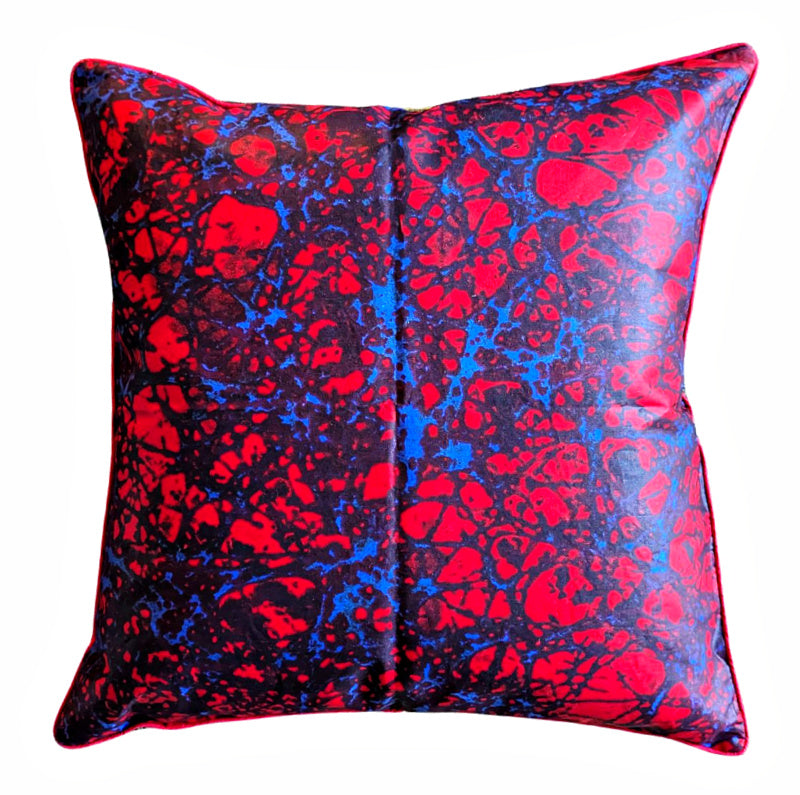 African Print Fabric Pillow Cover - Red Blue Marble