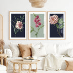 Retro Botanische Kunstdrucke Rosa Blumen 3er-Set