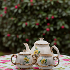 Porcelain Tea Set by Belle Monez – 1963 Scalloped Floral Trio