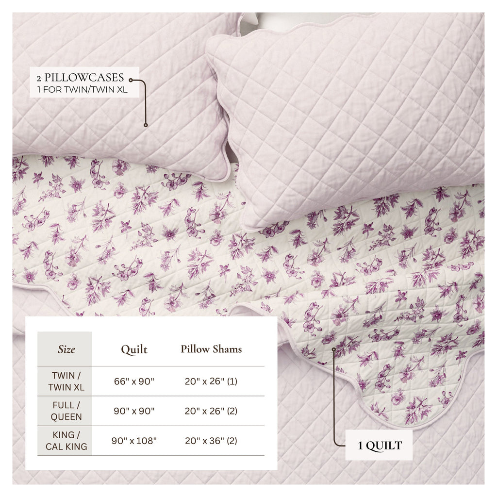 Bettwäsche-Set aus Baumwolle mit Blumenmuster und Wellenkante – Kollektion Sandie