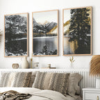 Skandinavisches Natur-Triptychon. Bergsee-Fotografie