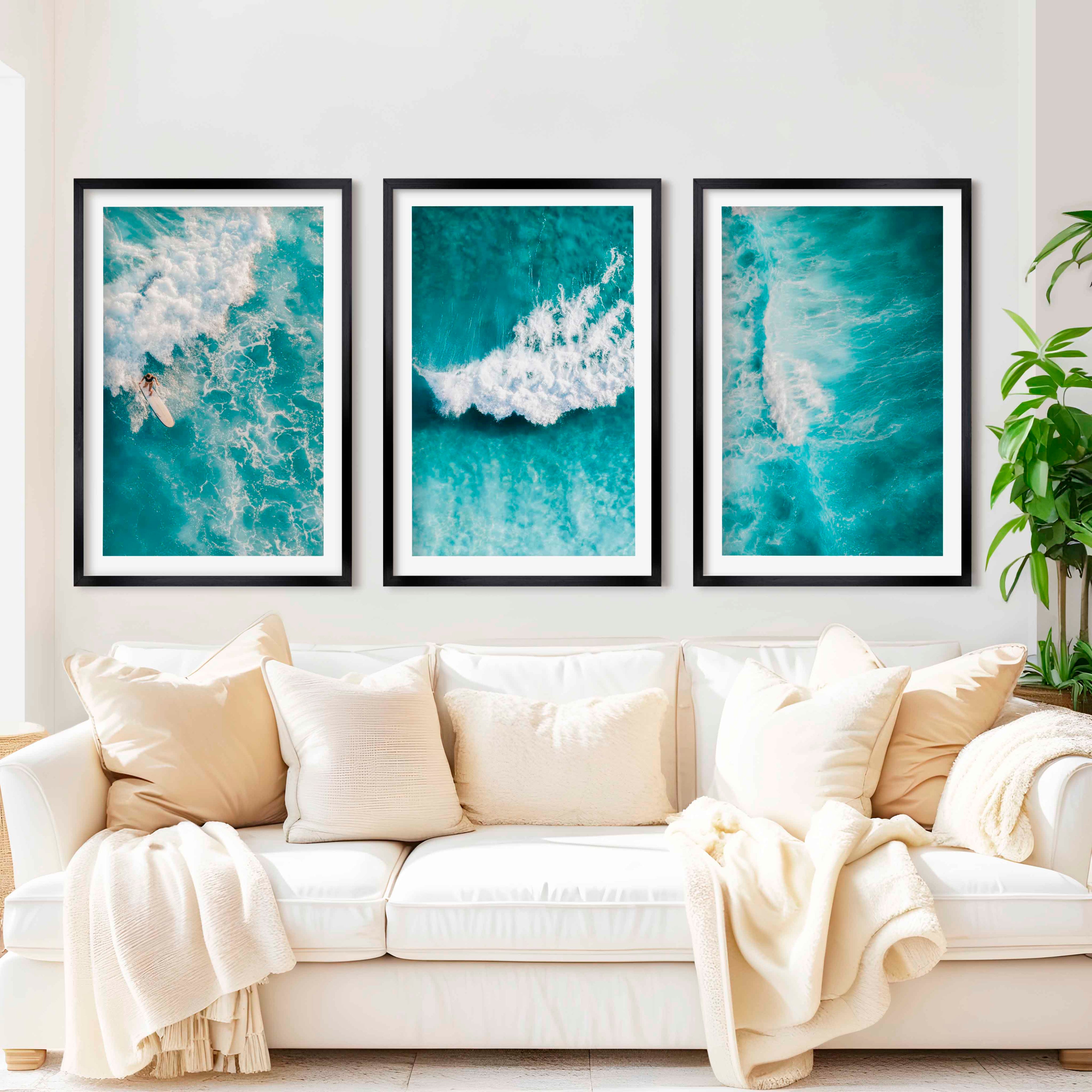 Seaside Themed Wall Art – Ocean Wave Print Set (3 Pieces)