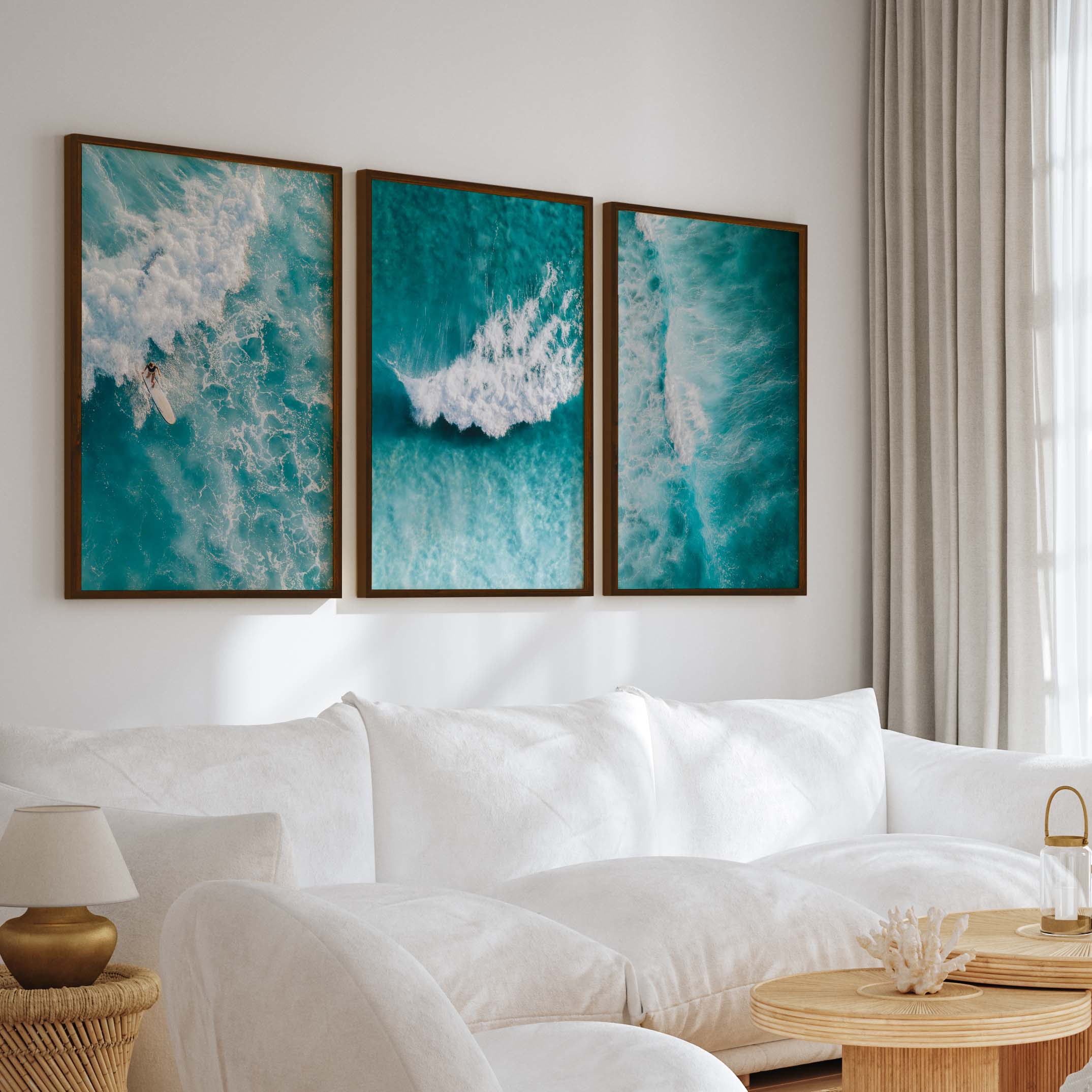 Seaside Themed Wall Art – Ocean Wave Print Set (3 Pieces)