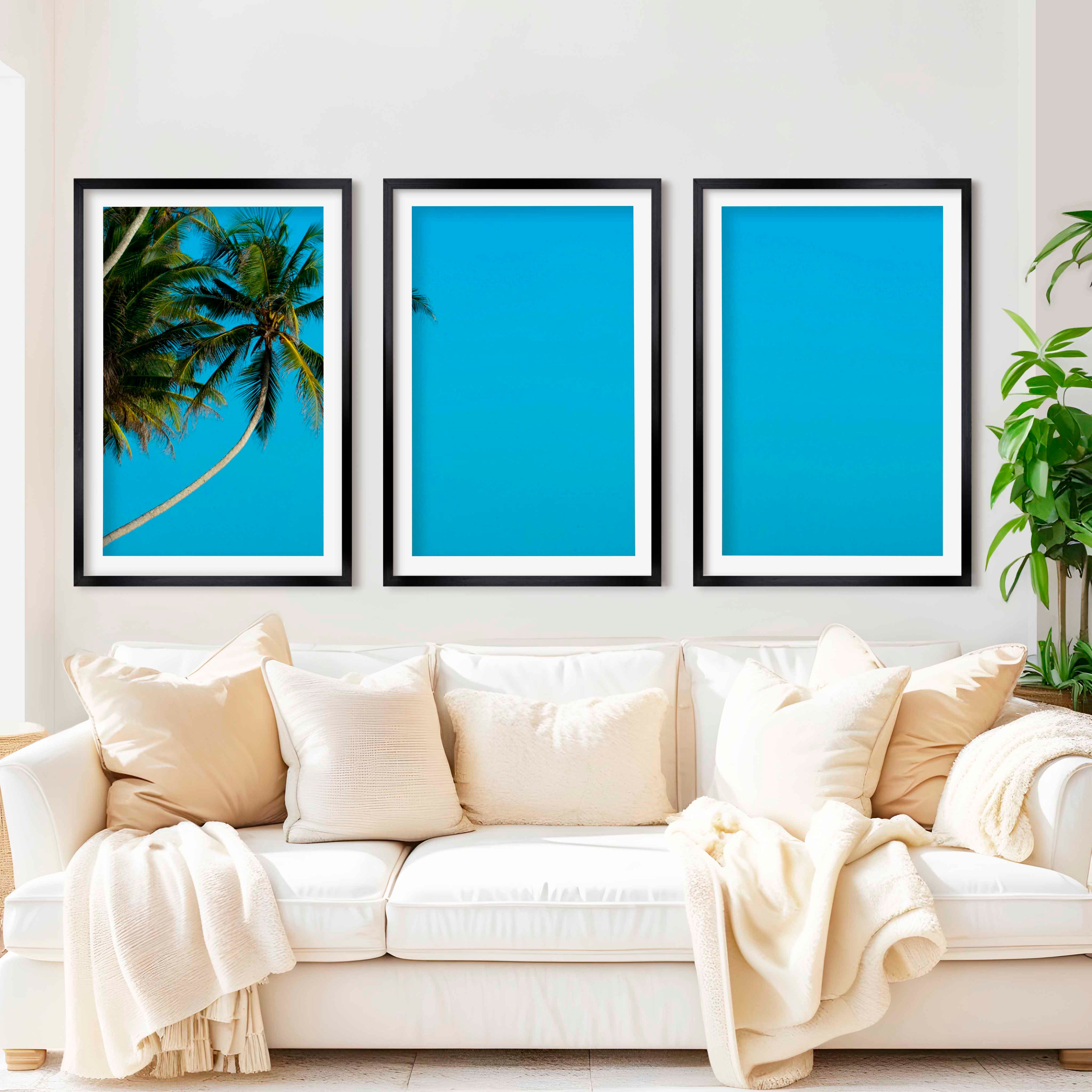 Set of 3 Wall Art – Tropical Palm Trees and Calm Blue Sea