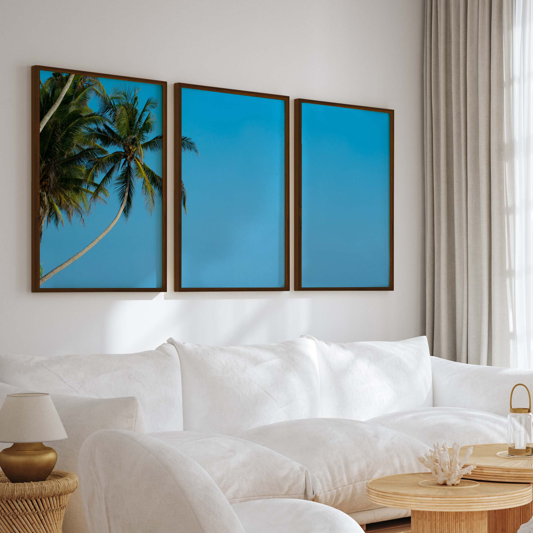 Set of 3 Wall Art – Tropical Palm Trees and Calm Blue Sea