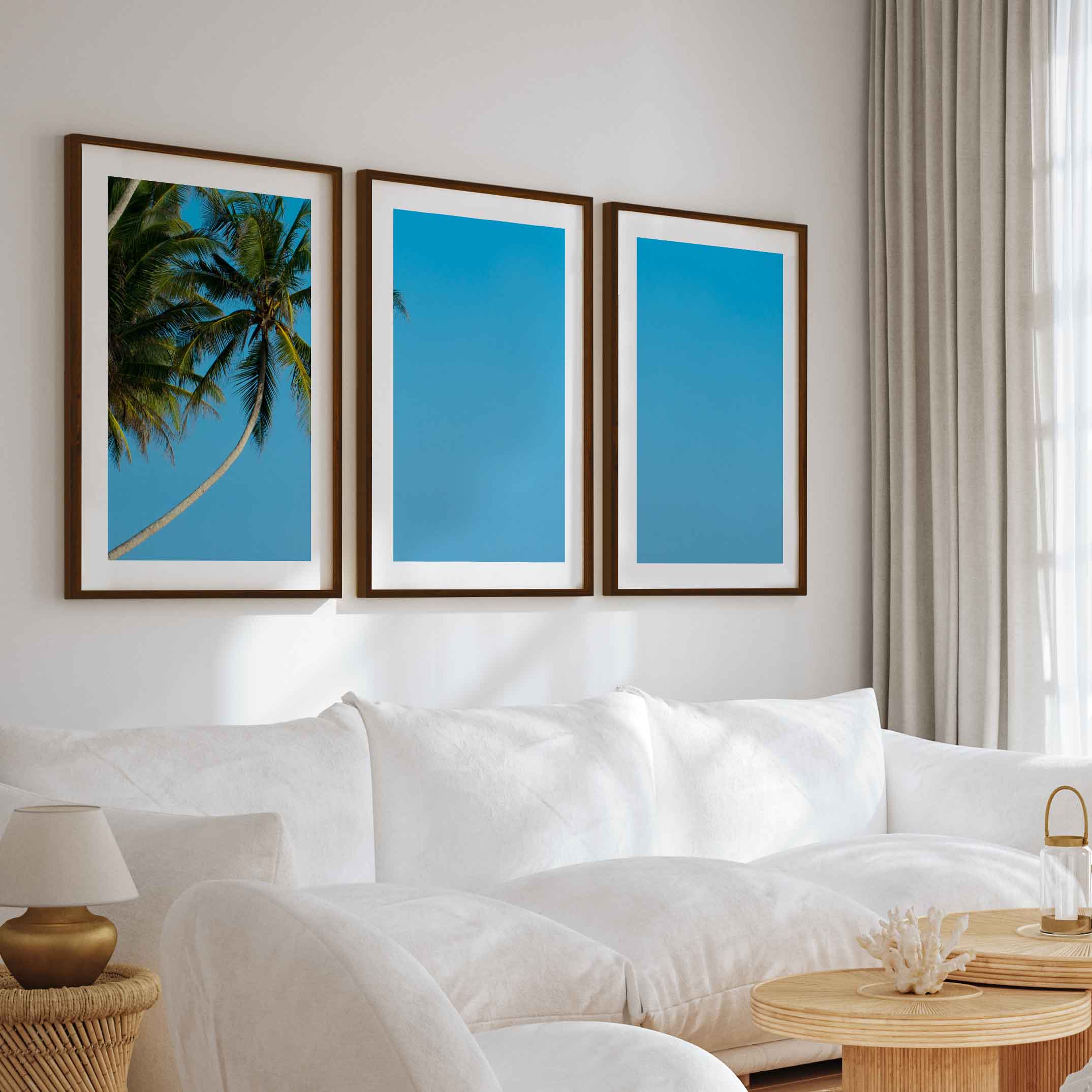 Set of 3 Wall Art – Tropical Palm Trees and Calm Blue Sea