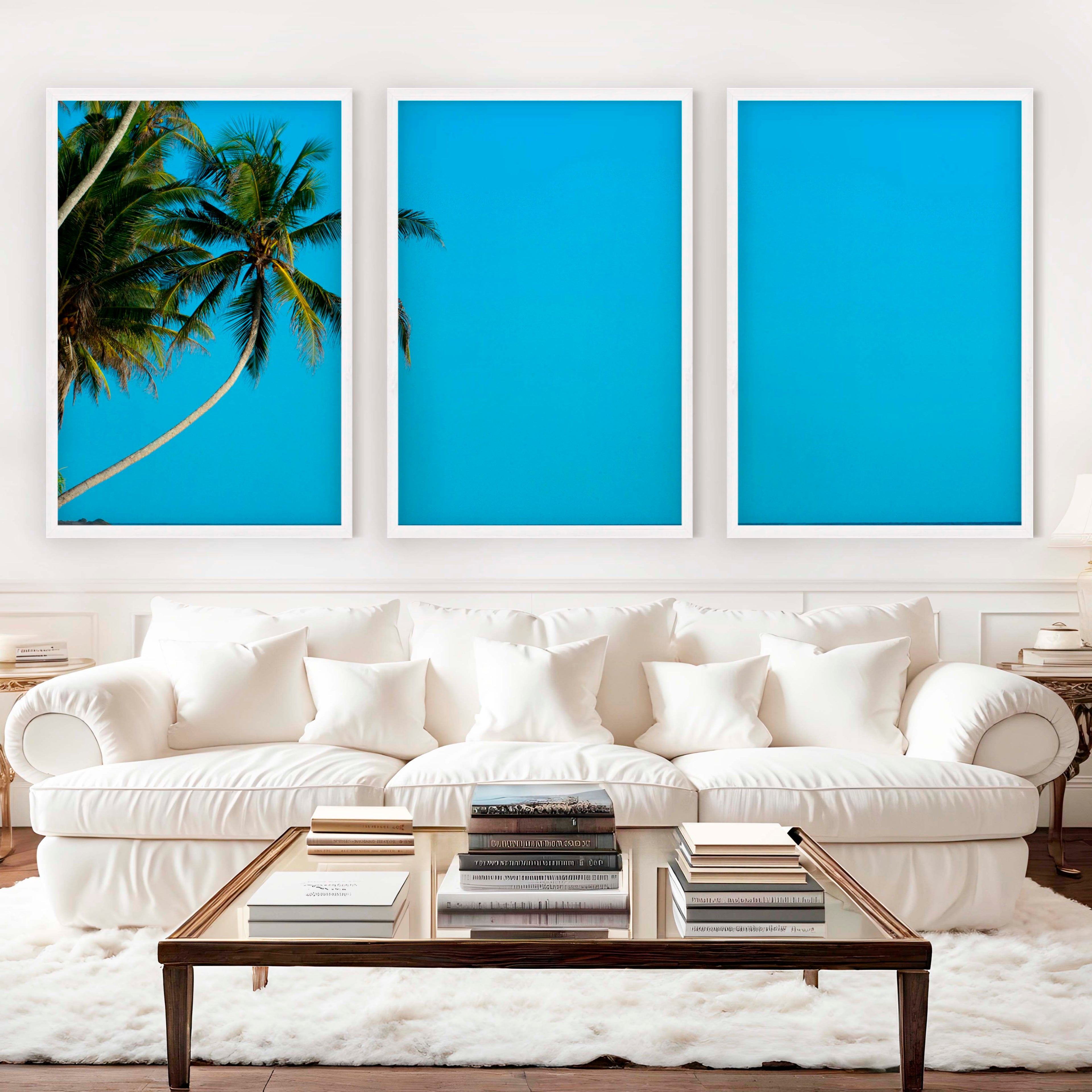Set of 3 Wall Art – Tropical Palm Trees and Calm Blue Sea