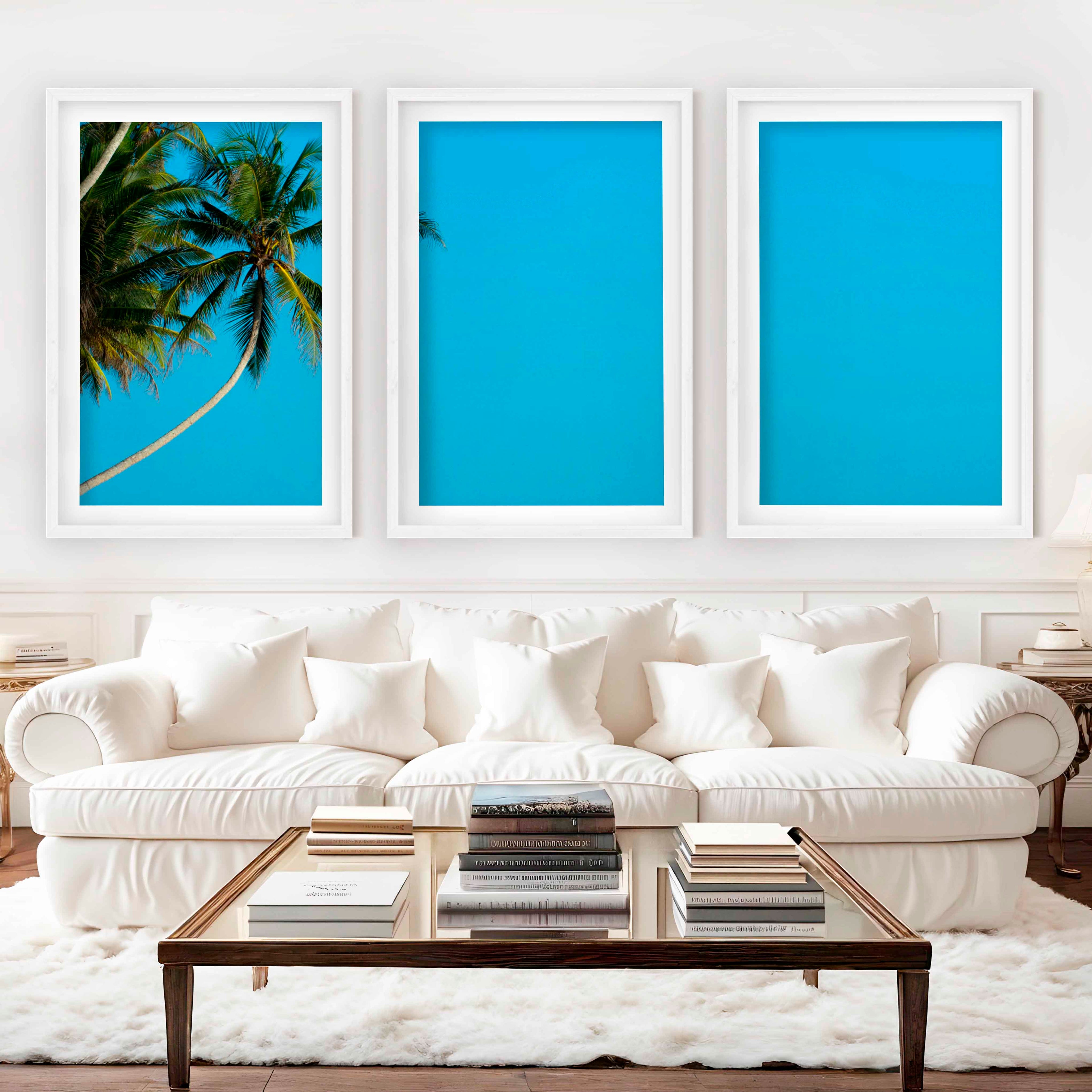 Set of 3 Wall Art – Tropical Palm Trees and Calm Blue Sea