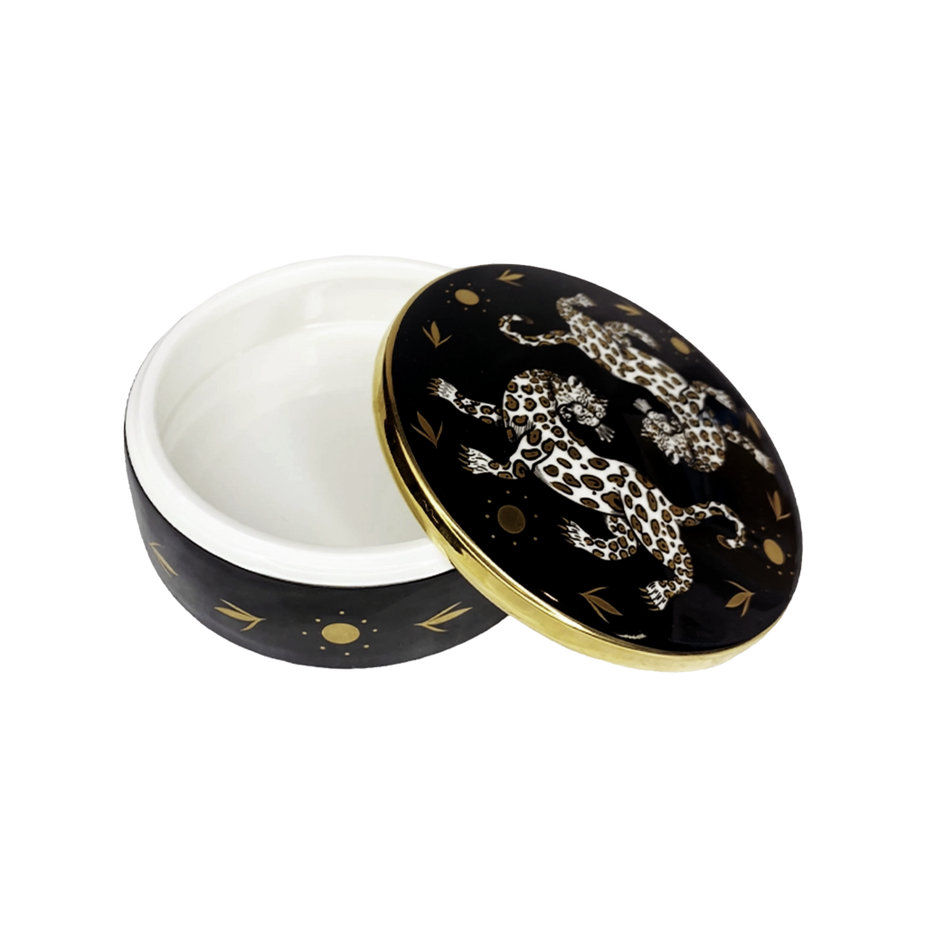 Maenad Glazed Porcelain Round Box — Leopard Print