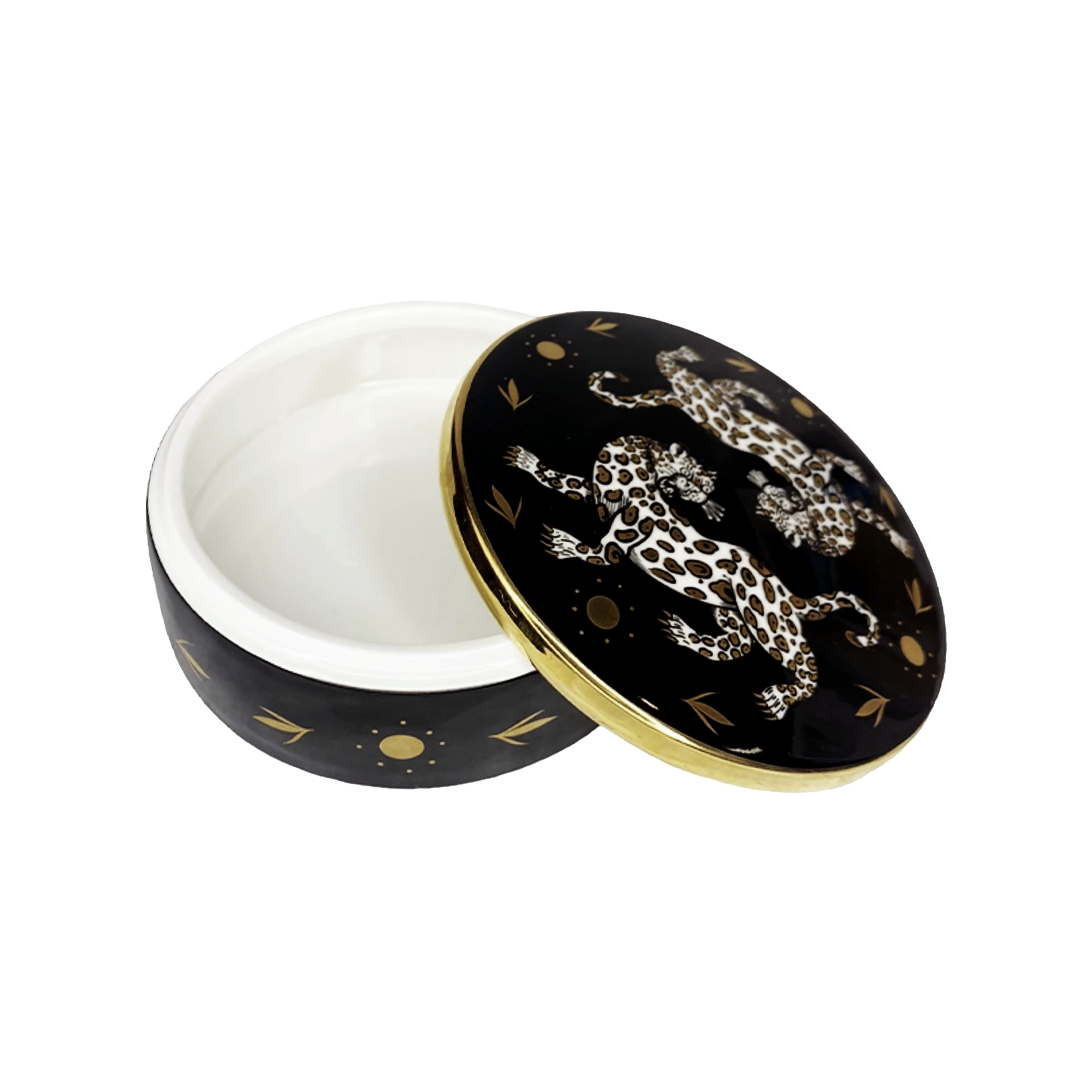 Maenad Glazed Porcelain Round Box — Leopard Print