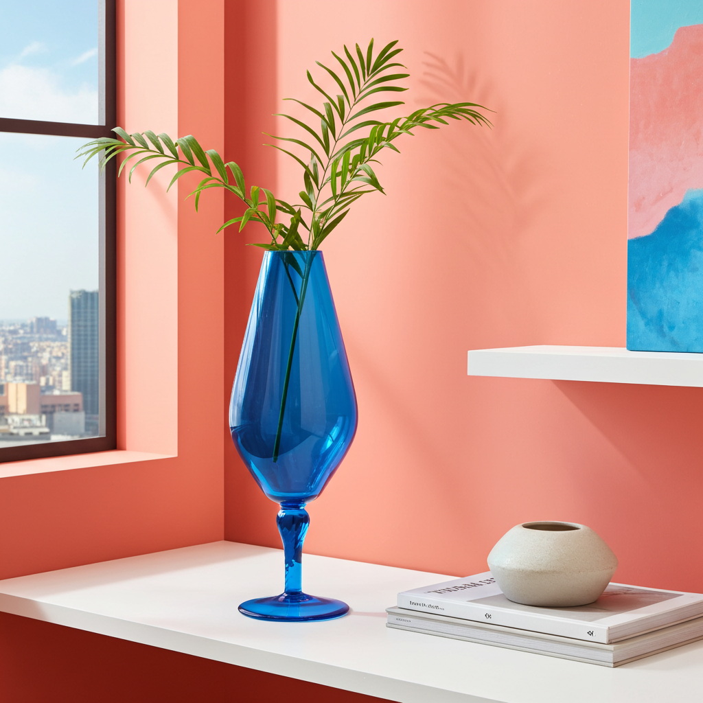 Italian Empoli Teardrop Art Glass Vase — Blue, 17.5" H