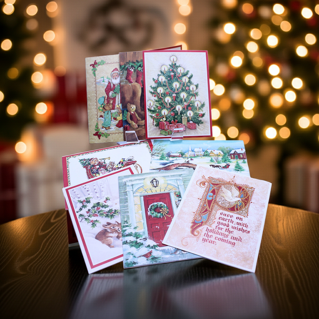 Set of 8 Vintage Christmas Card Assortment Stationery Set
