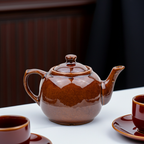 Brown Glazed Stoneware Teapot - Squat Round Form