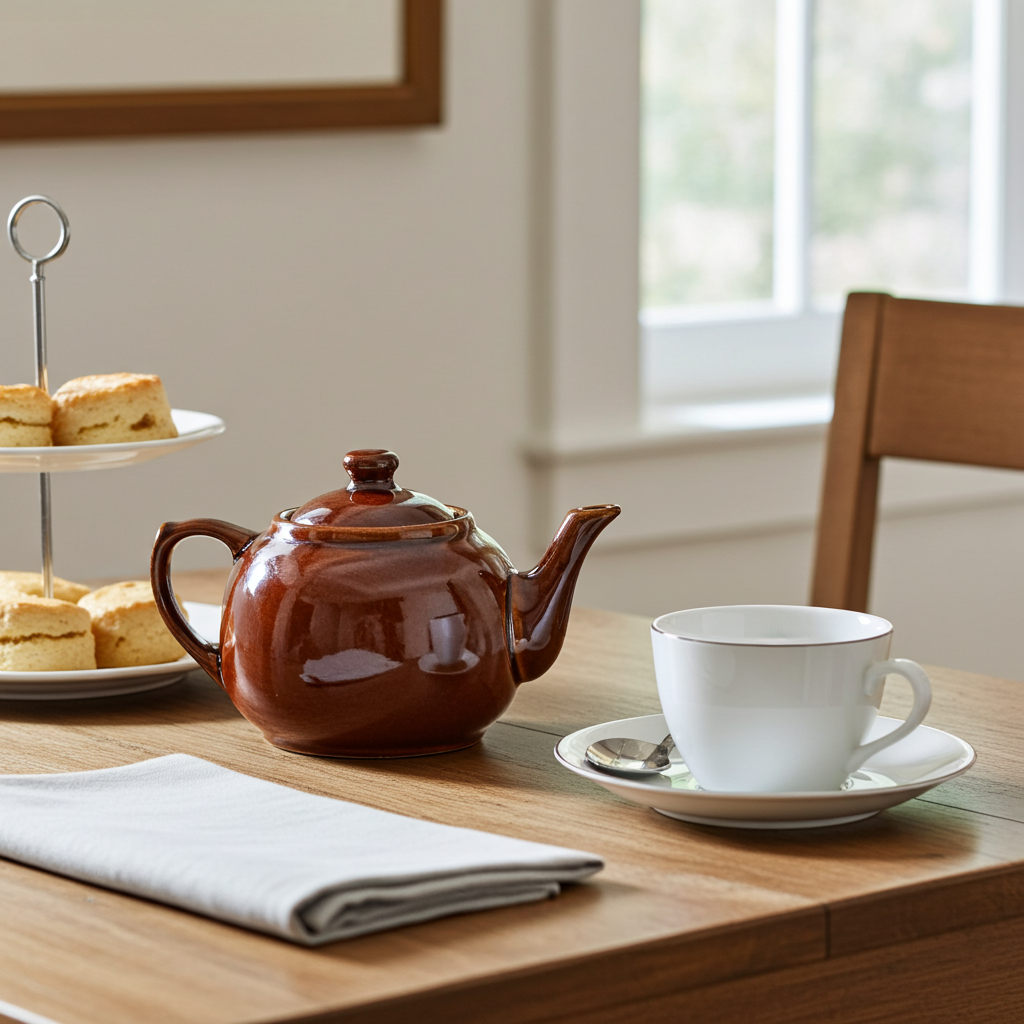 Brown Glazed Stoneware Teapot - Squat Round Form
