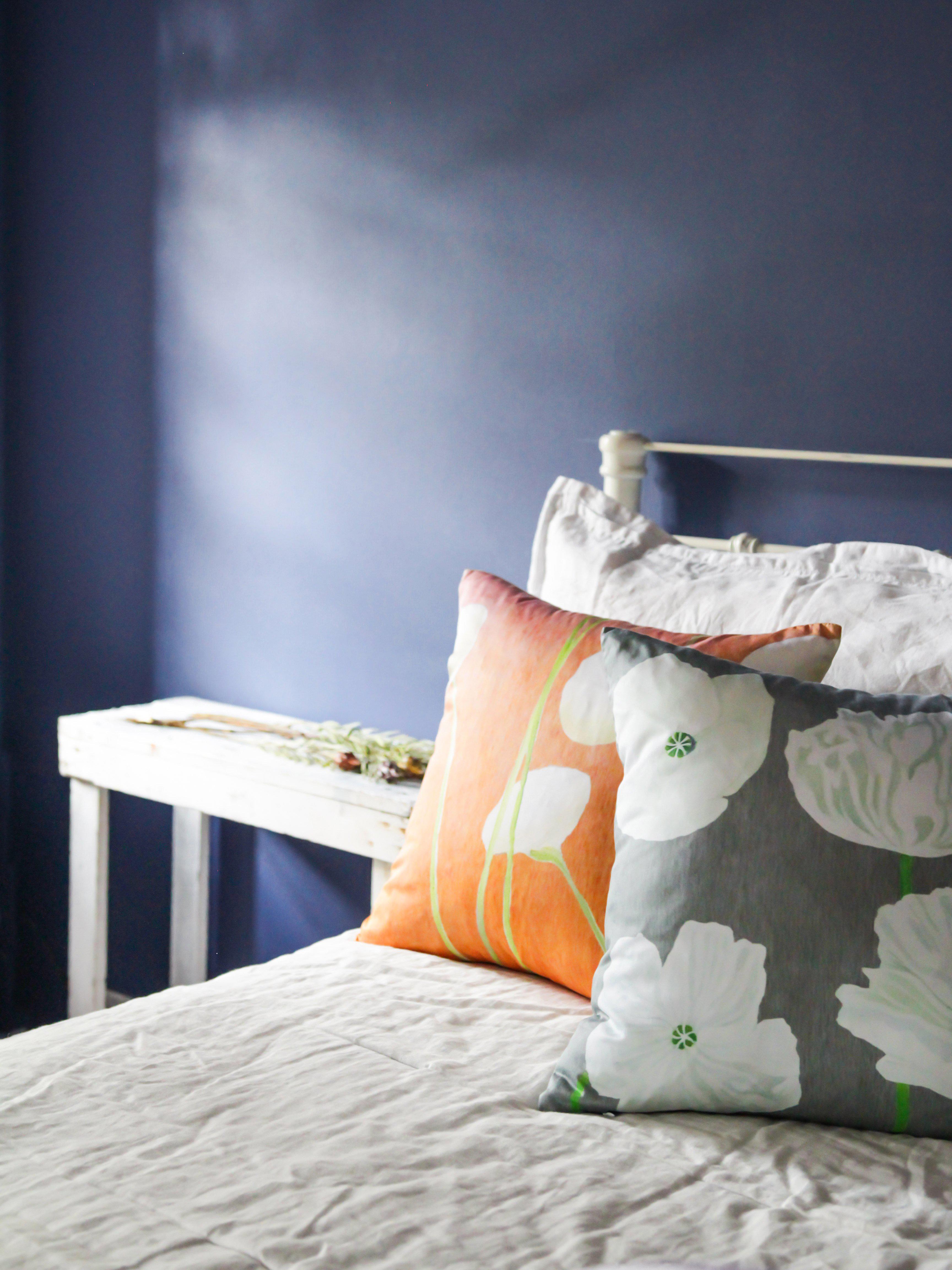 Throw Pillow: Cream Flowers on Orange