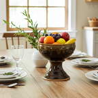 Stoneware Pedestal Bowl - Brown Drip Glaze