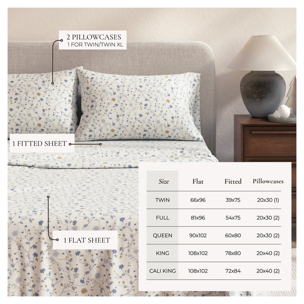 Parure de draps en flanelle de coton turc - Collection florale d'hiver