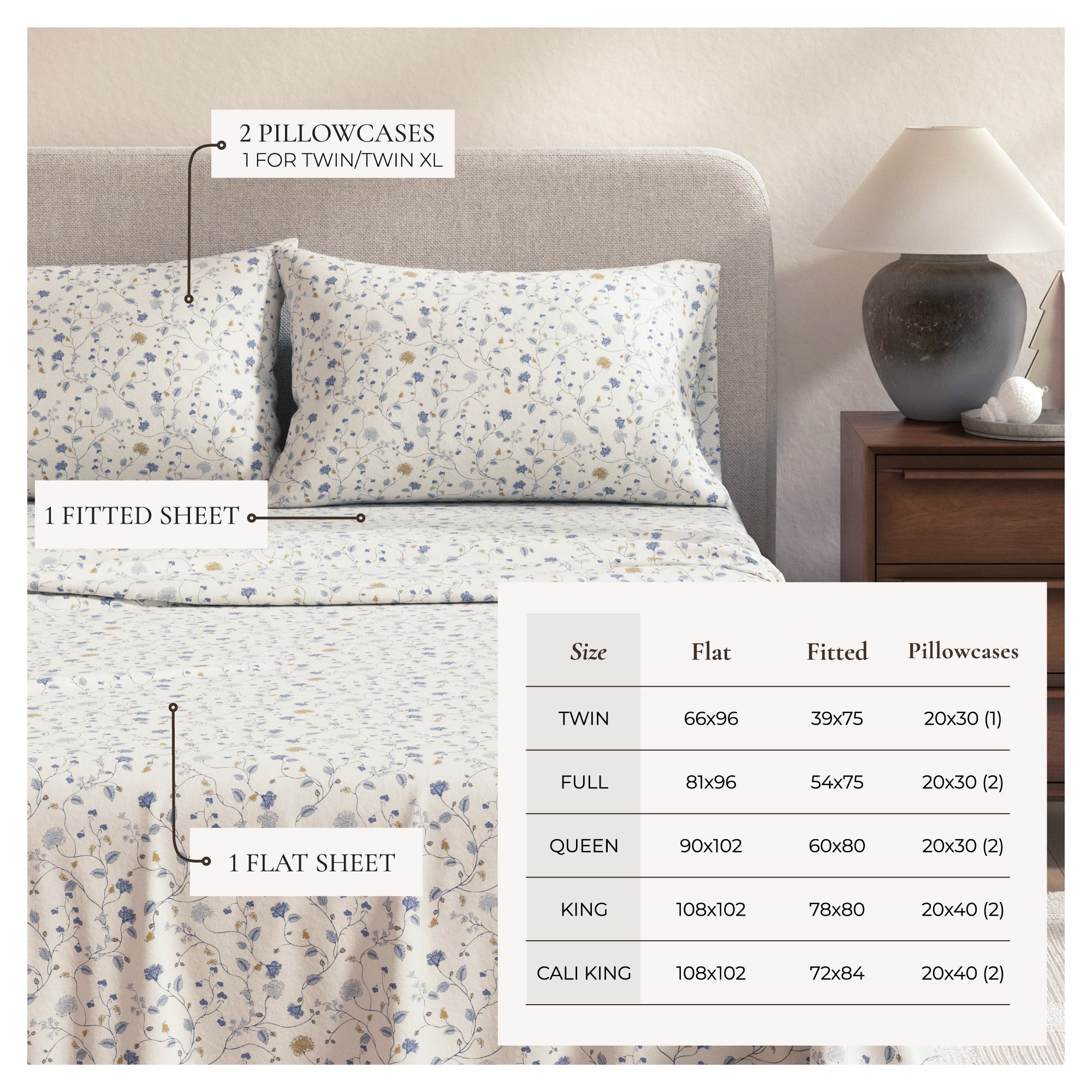 Parure de draps en flanelle de coton turc - Collection florale d'hiver