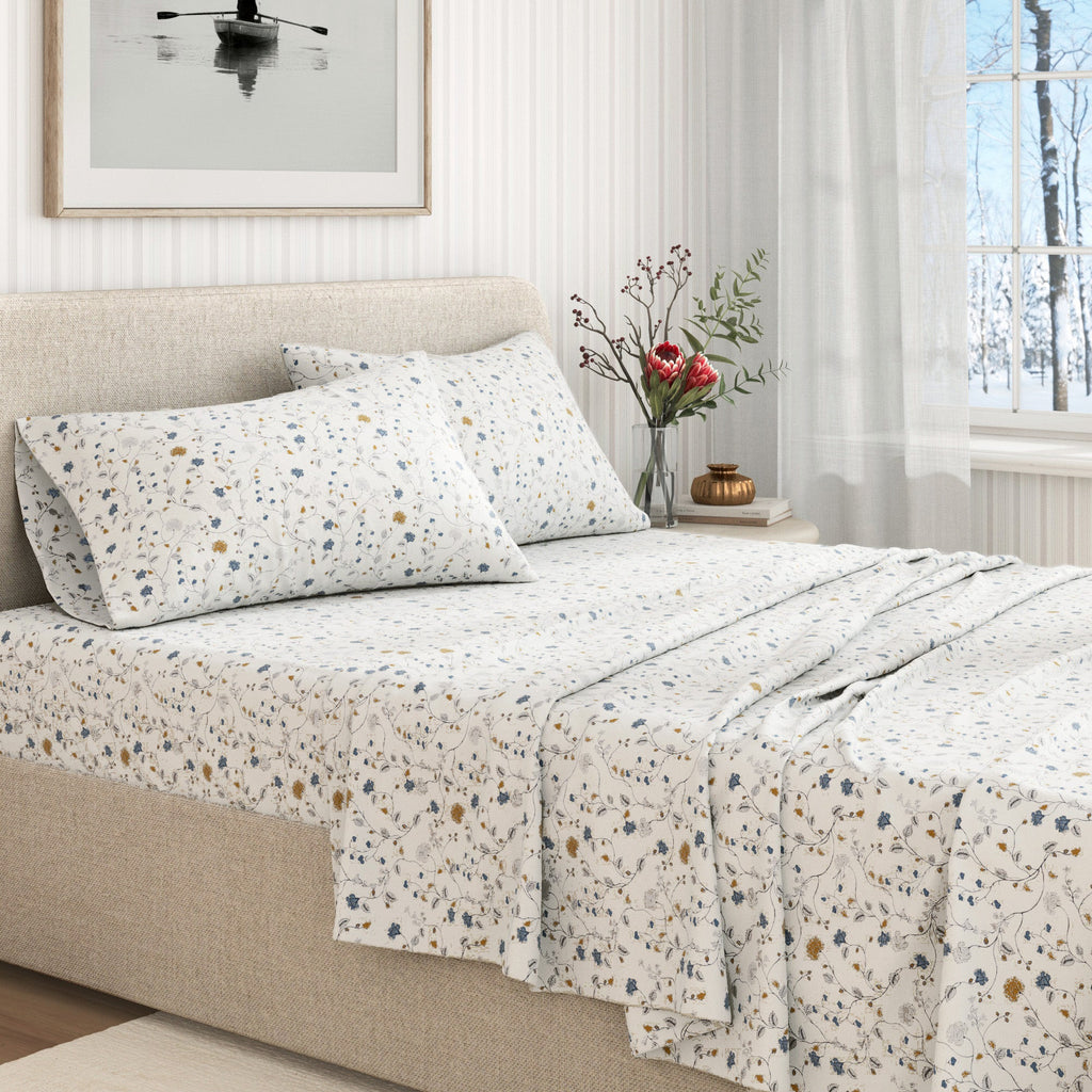 Parure de draps en flanelle de coton turc - Collection florale d'hiver