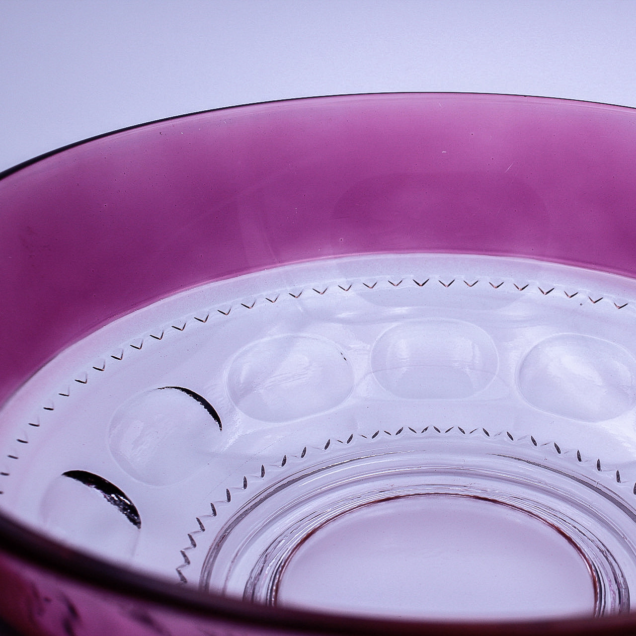 Tiffin‑Franciscan King’s Crown Thumbprint Compote – Cranberry Flashed